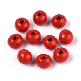 20 x Houten kralen rond 8 x 7 mm – gat 2 mm – Red