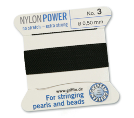 Griffin Nylon Power no stretch - extra strong 2 meter met naald  No: 3 Ø 0,50mm zwart