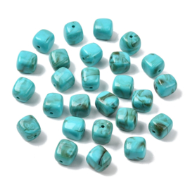 10 x Acryl kralen cube two tone opaque 17 x 15,5 x 15,5 mm – gat 3 mm – Dark Turquoise