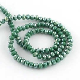 1 x Streng met ca. 72 glaskralen facet rondelle briolette kristal – 8 x 6 mm – gat 1 mm – Sea Green AB Plated