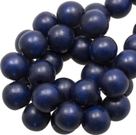 10 x Houten Kralen Rond 12mm Navy Black gemêleerd gat 3mm