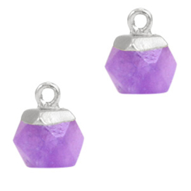 1 x Natuursteen hangers hexagon Purple-silver Amethyst