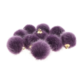 2 x Pompom bedels faux fur 16mm goud paars