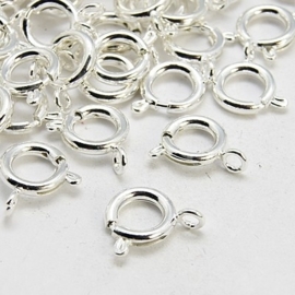 5 x verzilverde veerslotje 10 x 6mm, Oogje 1.5mm