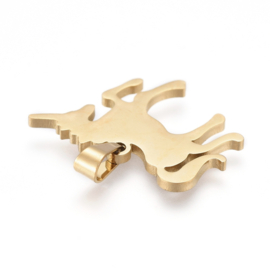 1 x RVS 304 Paard Eenhoorn bedel laser cut  20 x 21 x 1,5mm, Goud kleur, met bails hanger:  3 x 5mm