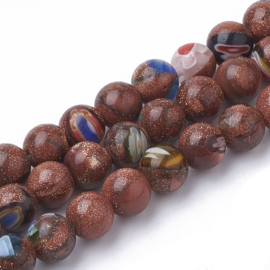 20 x handgemaakte Millefiori goldstone goldsand kralen, 4mm gat 0,5mm