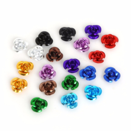 25 x Aluminium roosjes 15 x 9mm, gat 1 mm; mixkleuren  assortiment