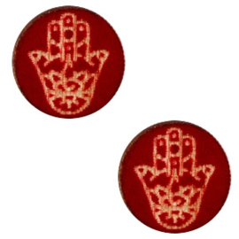 2 x Houten cabochon Hamsa hand van Fatima  12mm Dark red