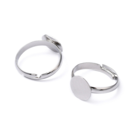 2 x Verstelbare platinum kleur basis ring, diameter c.a. 19 mm , maat van de ringdop: 10 mm (Nikkelvrij)