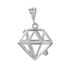 Engelenroeper hanger  geschikt voor 16mm klankbolletje diamant platinum met groen blauwe  emaile