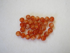 30 x crackle glaskraal  8mm donker-oranje gat c.a. 1,4mm