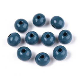 20 x Houten kralen rond 8 x 7 mm – gat 2 mm – Steel Blue