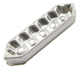 10 x Verzilverde kristal spacers afm. 8 x 27 x 4mm, 5 gaten