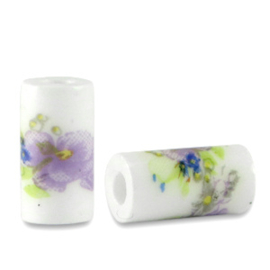 10 x Kralen keramiek tubes White-lilac purple