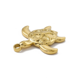 1 x  PVD Vacuum Plating 304 RVS Schildpad bedel Goudkleur, 26 x 24 x 4mm, oogje 2mm