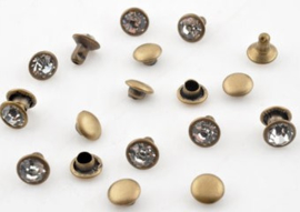 50 sets metalen studs rond met strass ± 6,5x6mm geel koper kleur