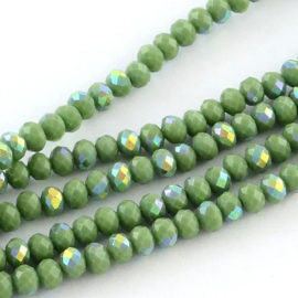 1 x Streng met ca. 87–90 glaskralen facet rondelle briolette kristal – 6 x 4 mm – gat 1 mm – Olive Drab AB Plated