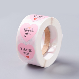 1 rol 500 stickers Wensetiket zegel hart 25mm Thank you roze