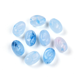 20 x Acryl kralen ovaal two tone 14 x 10 x 8,6 mm – gat 1,8–2 mm – Light Sky Blue