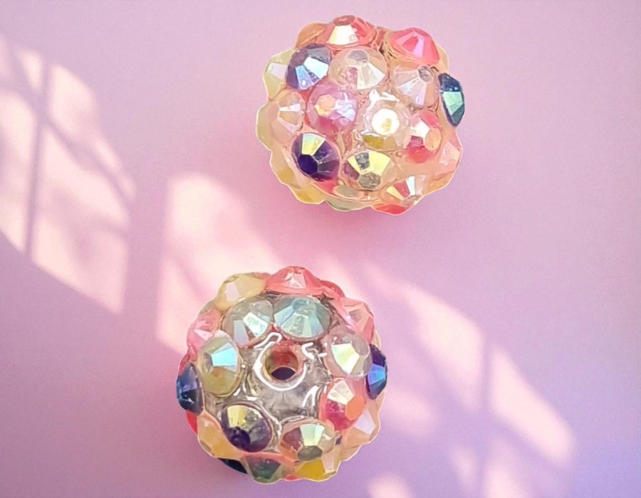 2 x Resin rhinestone kralen 10 mm – rainbow – rijggat ca. 2,2 mm