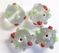 4 x Glaskraal  transparant  met dots 13 mm