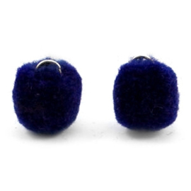 2 x Pompom bedel met oog zilver 15mm Crown blue