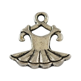 4 x Metalen bedel van een balletjurk, antiek zilverkleur, afm. 16 x 15 x 3mm oogje 2mm