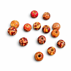 20 x Afrikaanse ronde houten kralen 12 mm – gat ca. 4 mm – met print – mixkleuren