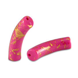 5 x Acryl kralen tube shiny Fuchsia pink-gold ca. 33x8mm (gat Ø1.7mm)