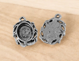 3 x Metalen Camée of Cabochon houder, antiek zilverkleur, Binnenzijde c.a. 9 x 6,5 mm (Mini)