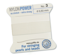 Griffin Nylon Power no stretch - extra strong 2 meter met naald  No: 3 Ø 0,50mm wit