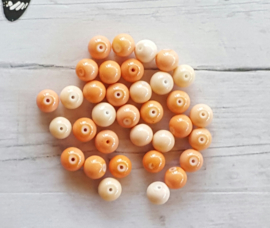 15 stuks Keramische Glaskralen 8mm Orange peach  mix