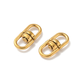 1 x RVS 304 dubbele draaibare verdeler 16,5 x 7 x 4 mm – oogjes 4 x 4 mm – 18K Gold Plated