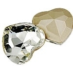 2x Kristallen cabochon in de vorm van een hart, achterzijde silver plated 14 x 15mm