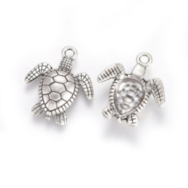 2 x Thailand Sterling Silver Plated bedeltje van een schildpad 24,5 x 28,5 x 4,5mm gat: 2,5mm (Nikkelvrij)