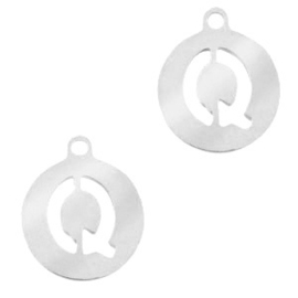 Roestvrij stalen (RVS) Stainless steel bedel rond 10mm initial coin Q