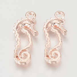 2 x Rose Gold bedeltje van een  zeepaardje  21,5 x 9 x 3mm, gat: 1.5mm