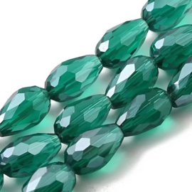1 x Streng druppelvormige glaskralen 11 x 8 mm – gat 1 mm – teal – ca. 57–59 stuks