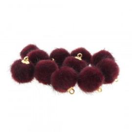 2 x Pompom bedels faux fur 16mm goud Rood