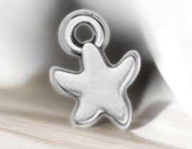 DQ metaal hanger mini zeester 7x9mm Antiek Zilverkleur, oogje 1,6 mm (Nikkelvrij)