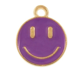 2 x Bedel Enamel light gold Smiley 14,5 x 12mm oogje: 1,5mm dark orchid