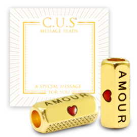 1 x C.U.S® Sieraden message beads "amour" & heart Goud (nikkelvrij)