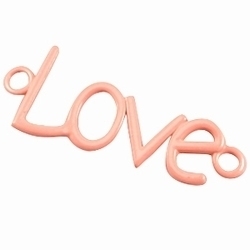 Per stuk Metalen bedel met 2 ogen "Love" in pastel peach Zalm 40 mm