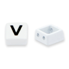 2 x metalen Tile beads V White-black ca. 8x8mm (Ø1.2mm)