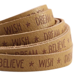 20 cm plat imi leer 10mm met quote - Believe  Wish Dream - Mustard Brown ♥