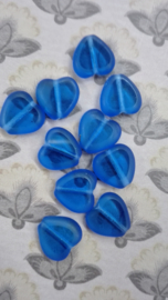 10 stuks blauwe glaskraal hart 9mm Gat: 1mm