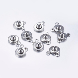 1 x 201 RVS drukknoopsluiting 15 x 9 x 5 mm – gat 1.5-1.8 mm – RVS kleur