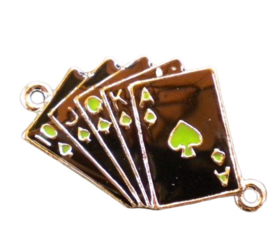 4 x Tibetaans zilveren hanger - tussenzetsel kaartspel zwart groen 28x33mm