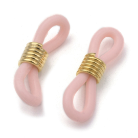 10 x brillenkoord eindje, roze, rubber, 20 x 7mm goud