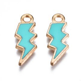 4 x  Bedel Enamel bliksem 20 x 7 x 1,5mm oogje: 2mm Light gold Turquoise